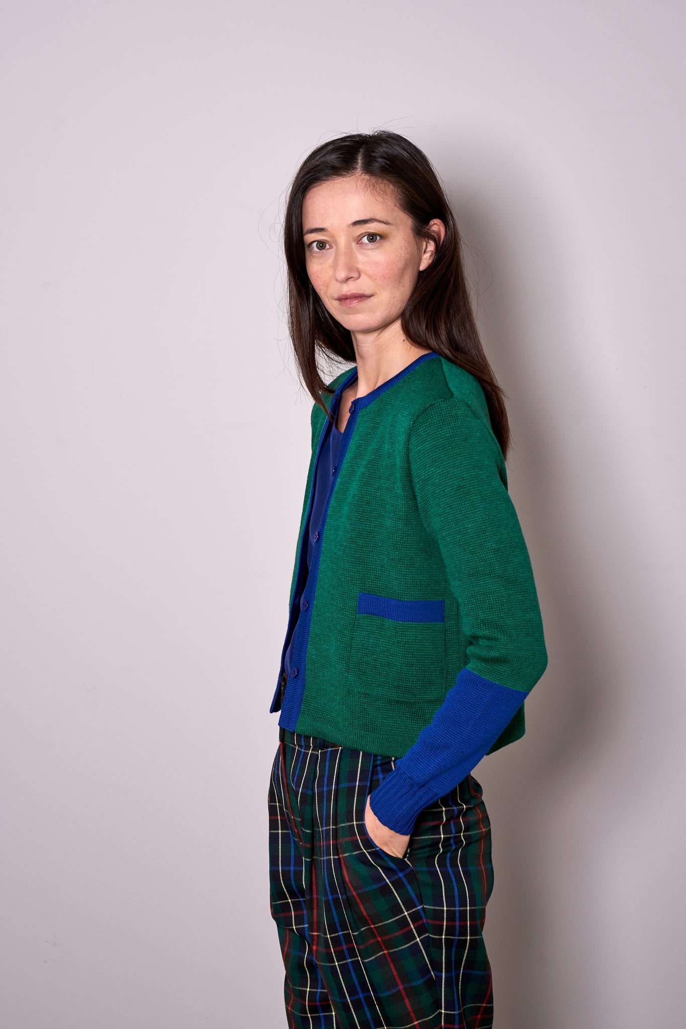 TWO TONE CARDIGAN green/blue