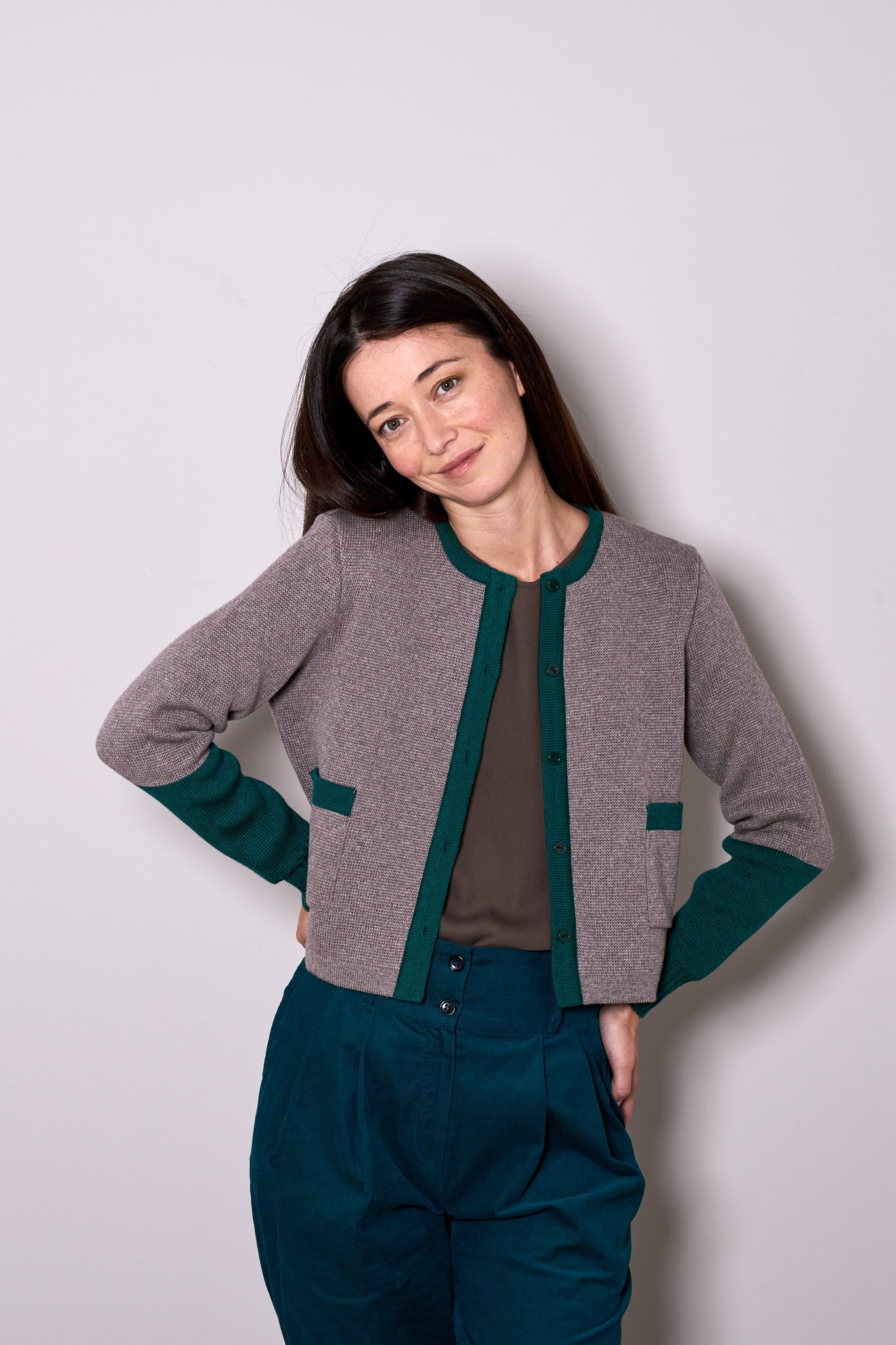 TWO TONE CARDIGAN beige/green