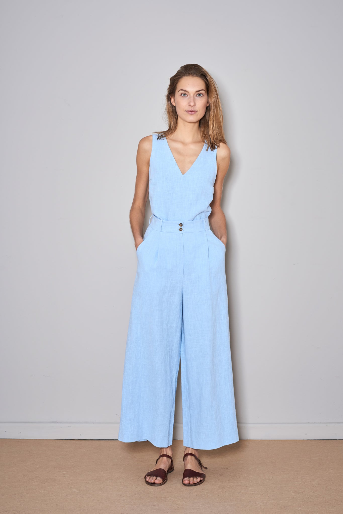 PAN LINEN PANTS baby blue