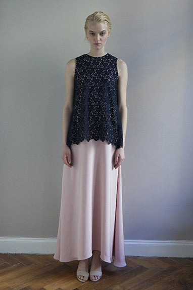 LONG LACE DRESS rose with dark blue