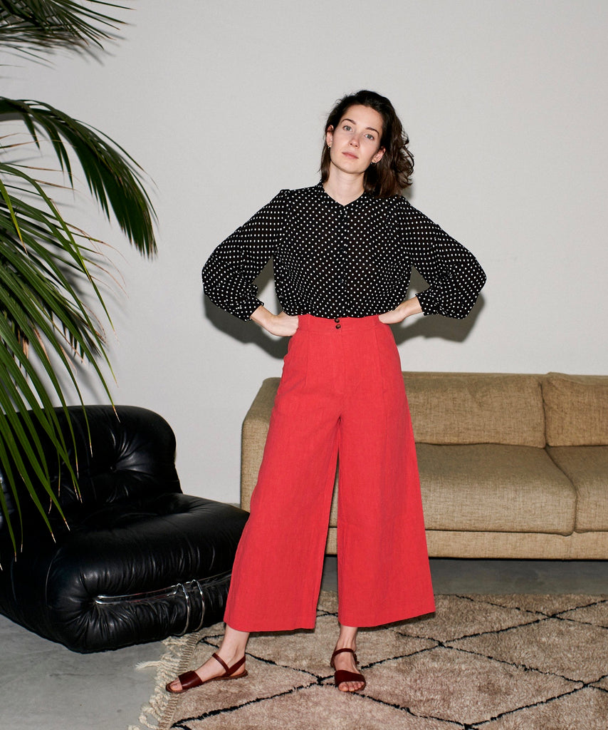 PAN LINEN PANTS red washed linen