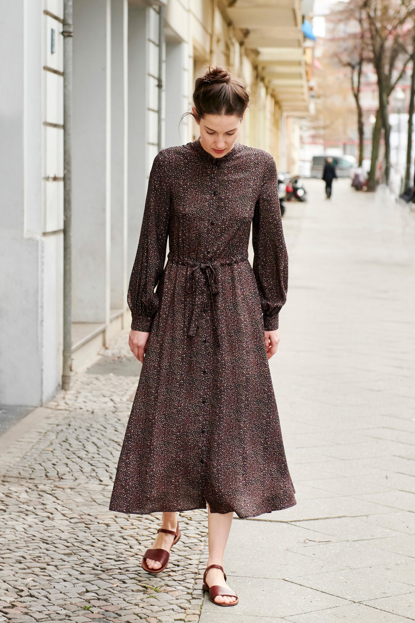 SWAN DRESS black with mini flowers