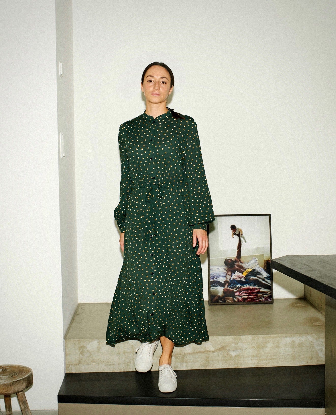 SWAN DRESS tripple dots green