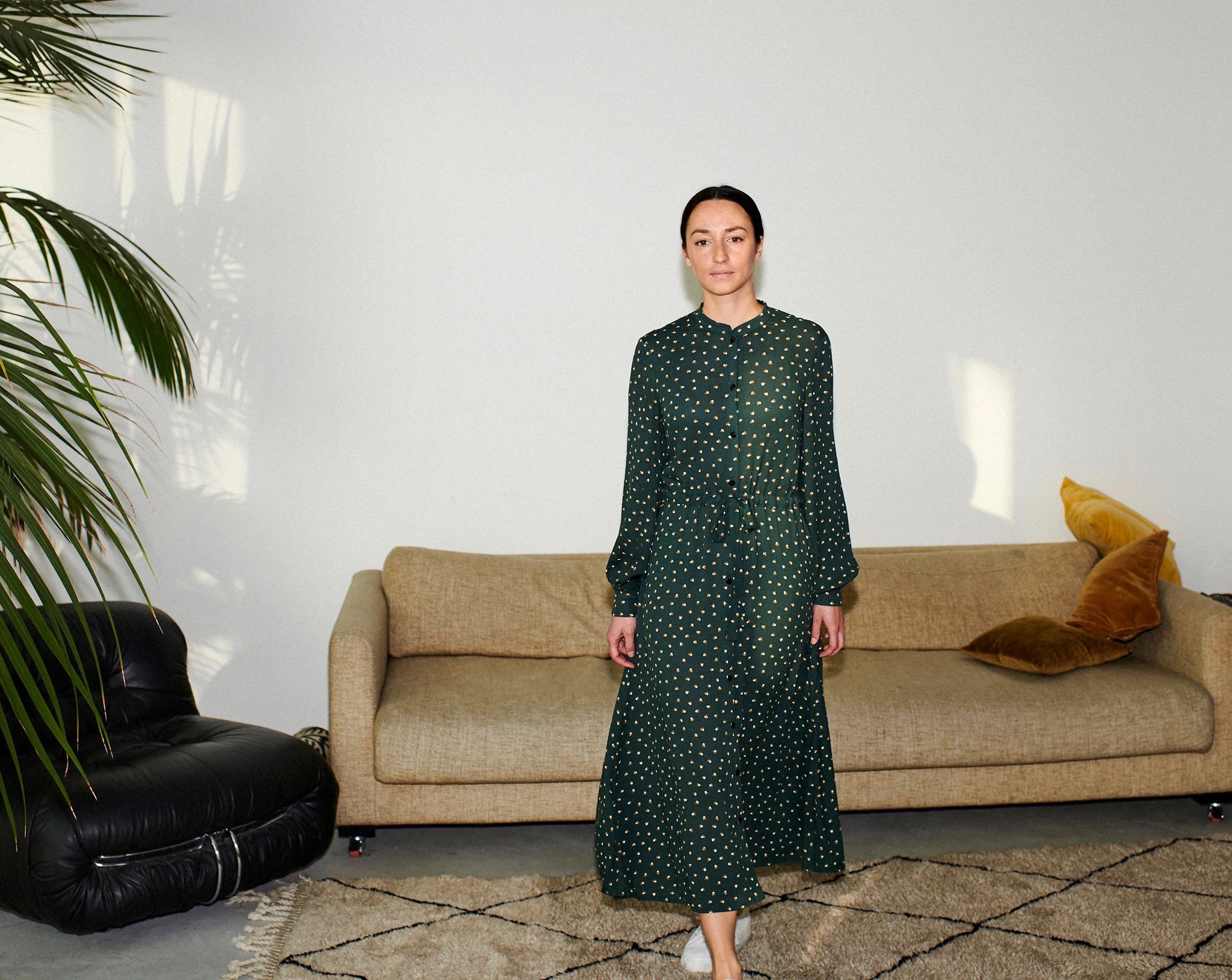 SWAN DRESS tripple dots green